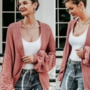 Simplee oversized cardigan heart on sleeve rose L